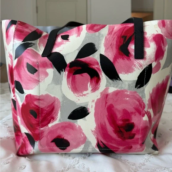 Kate Spade Pink Floral Tote with Black Bow - Picture 2 of 12